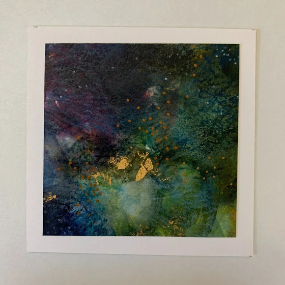 OOAK Handmade Abstract Watercolor Card Set - 6 Blank Note Cards 24K gold leaf - Picture 9 of 12